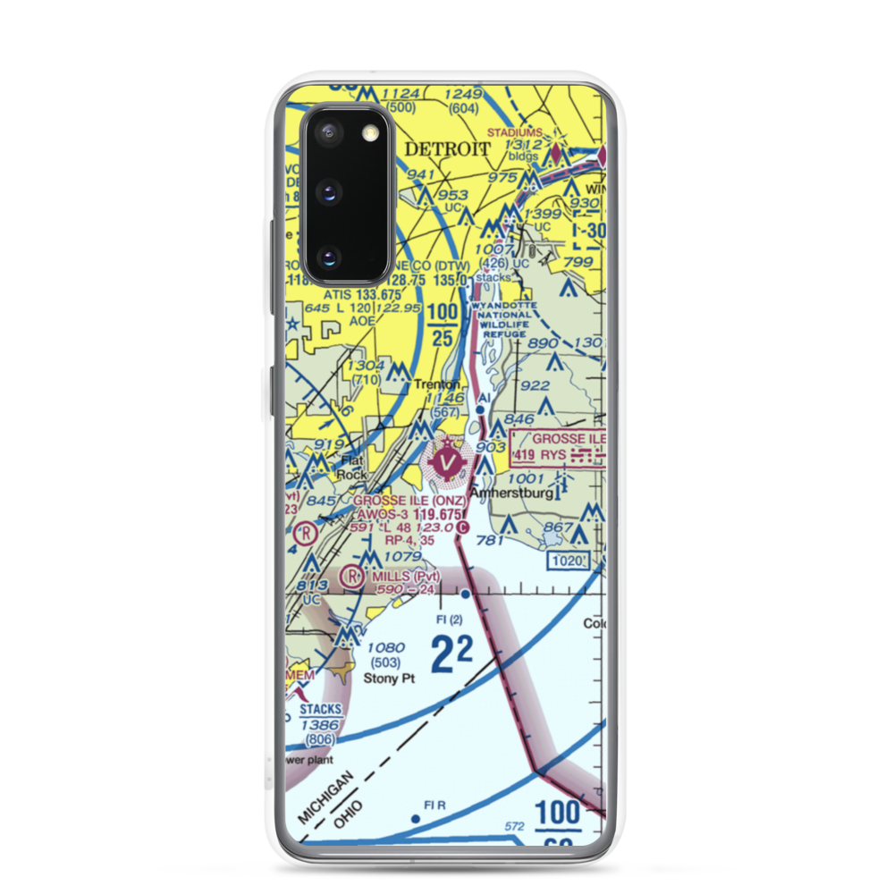 Grosse Ile Municipal Airport (ONZ) VFR Sectional Samsung Case Samsung Galaxy S20 model shown