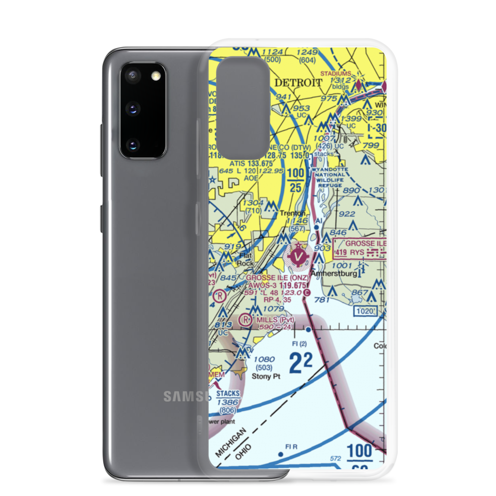 Grosse Ile Municipal Airport (ONZ) VFR Sectional Samsung Case Samsung Galaxy S20 model shown
