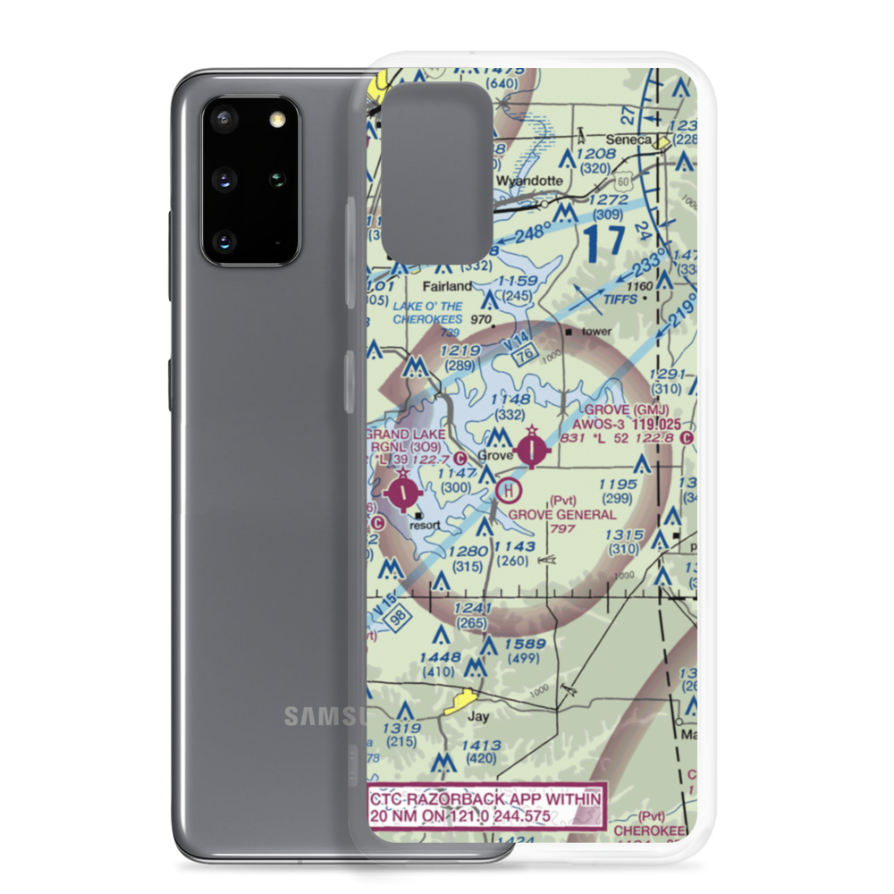 Grove Municipal Airport (GMJ) VFR Sectional Samsung Case Samsung Galaxy S20 Plus model shown