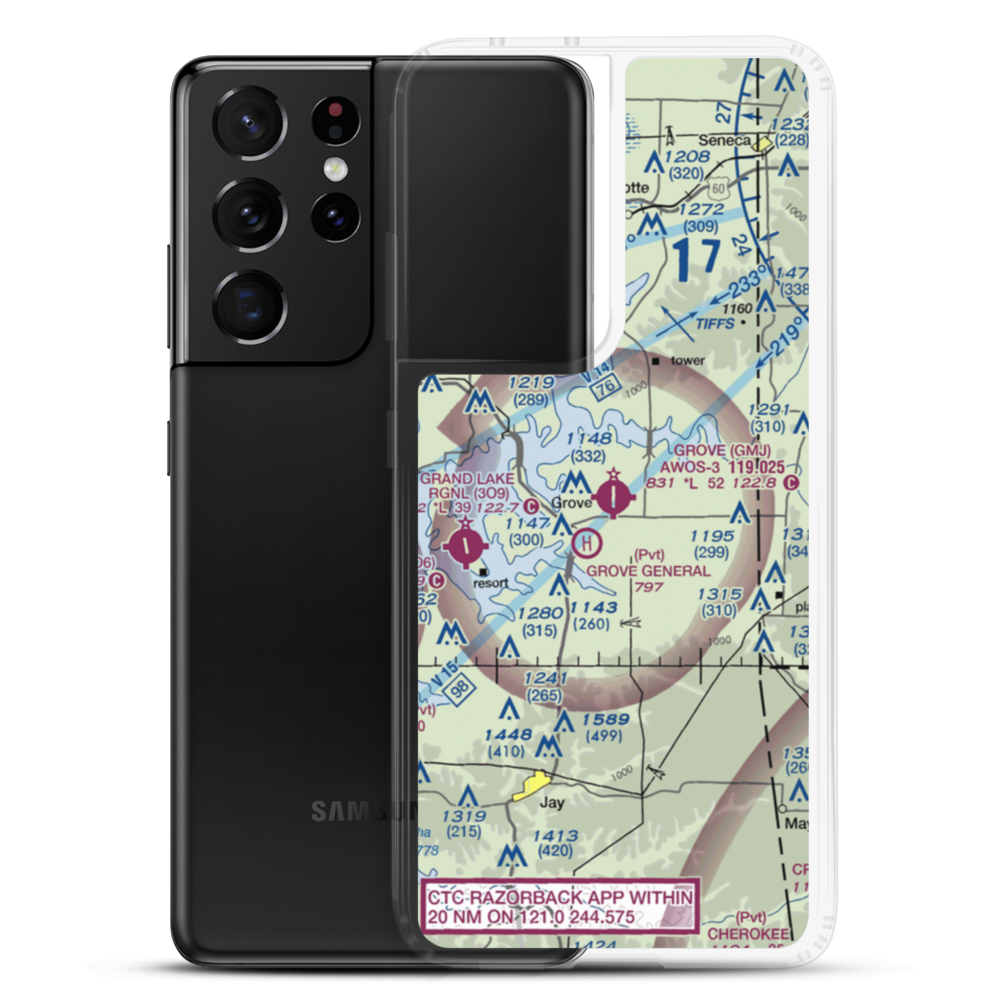 Grove Municipal Airport (GMJ) VFR Sectional Samsung Case Samsung Galaxy S21 Ultra model shown