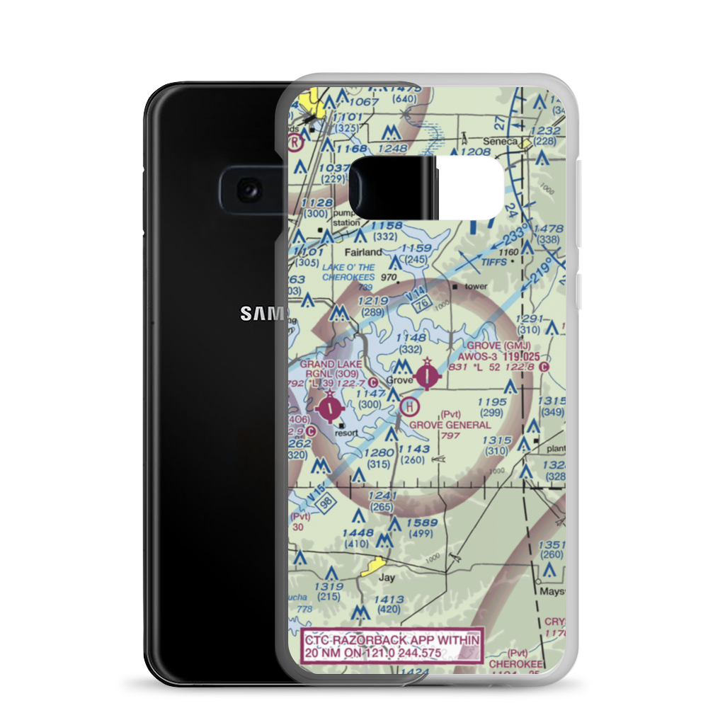 Grove Municipal Airport (GMJ) VFR Sectional Samsung Case Samsung Galaxy S10e model shown