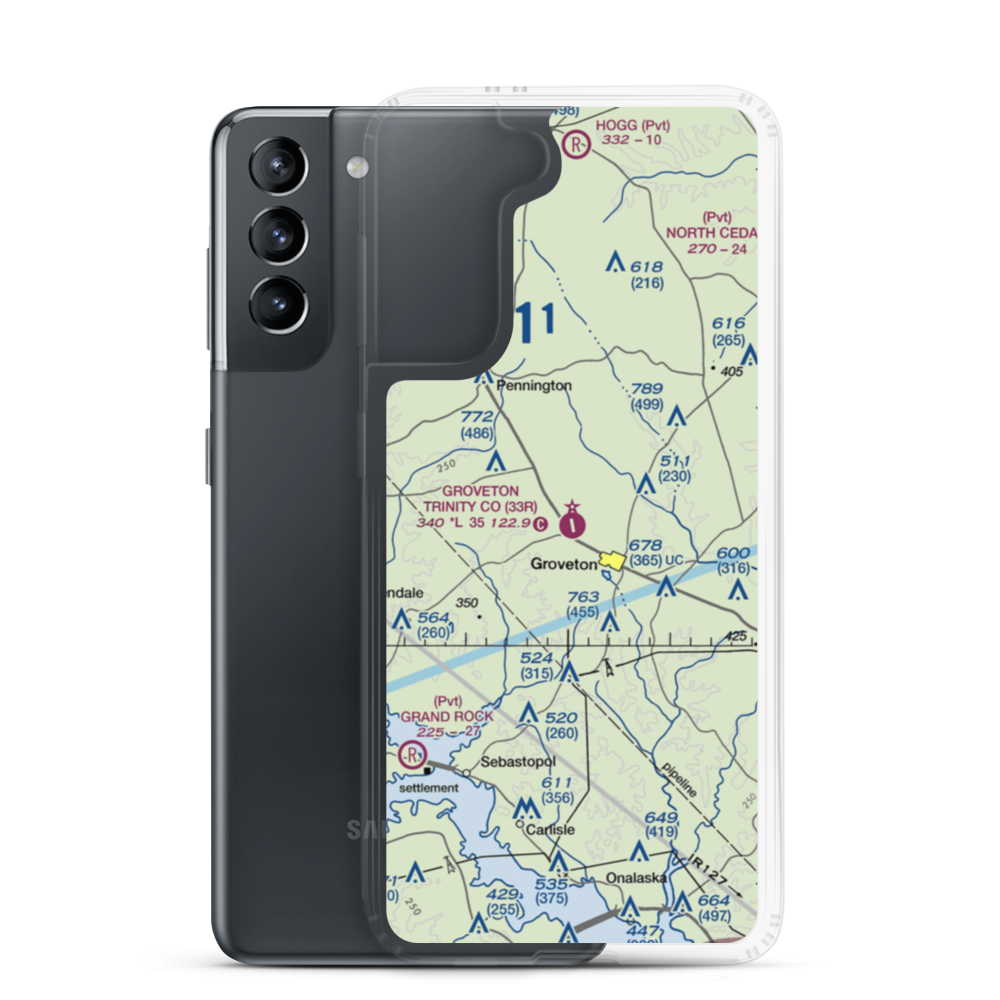 Groveton Trinity County Airport (33R) VFR Sectional Samsung Case Samsung Galaxy S21 model shown
