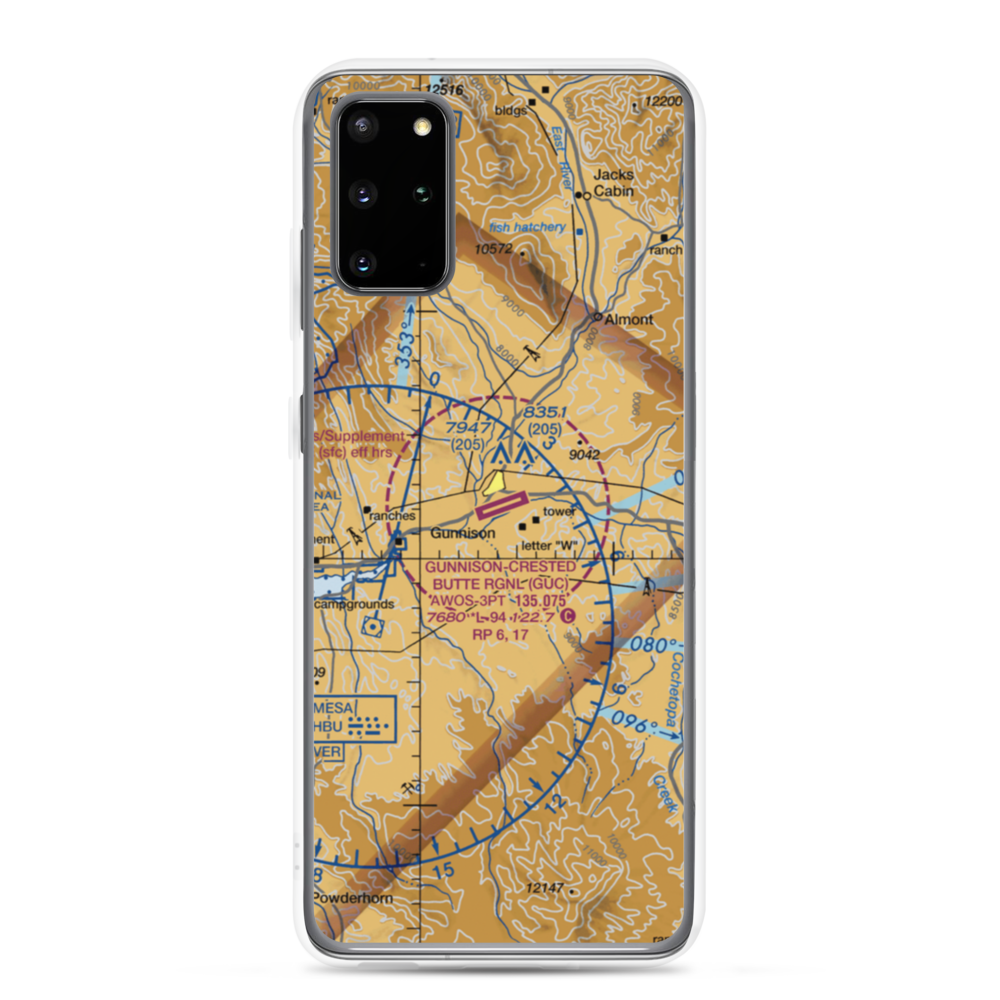 Gunnison Crested Butte Regional Airport (GUC) VFR Sectional Samsung Case Samsung Galaxy S20 Plus model shown