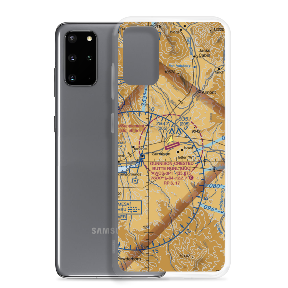 Gunnison Crested Butte Regional Airport (GUC) VFR Sectional Samsung Case Samsung Galaxy S20 Plus model shown