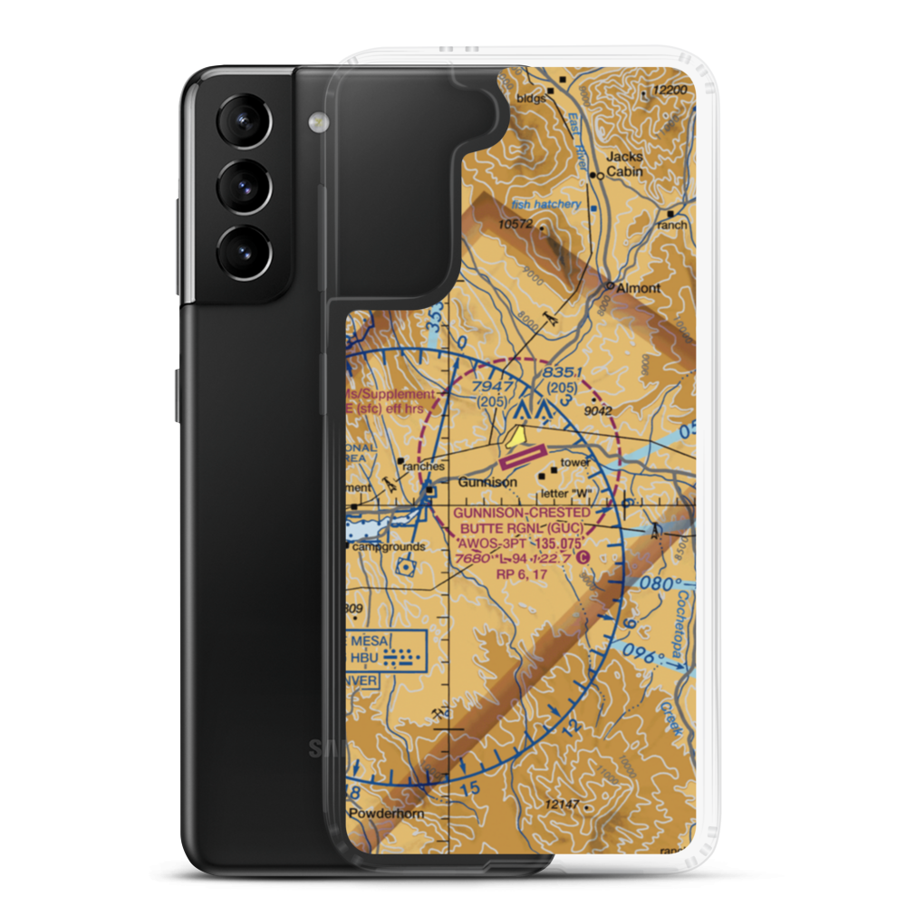 Gunnison Crested Butte Regional Airport (GUC) VFR Sectional Samsung Case Samsung Galaxy S21 Plus model shown