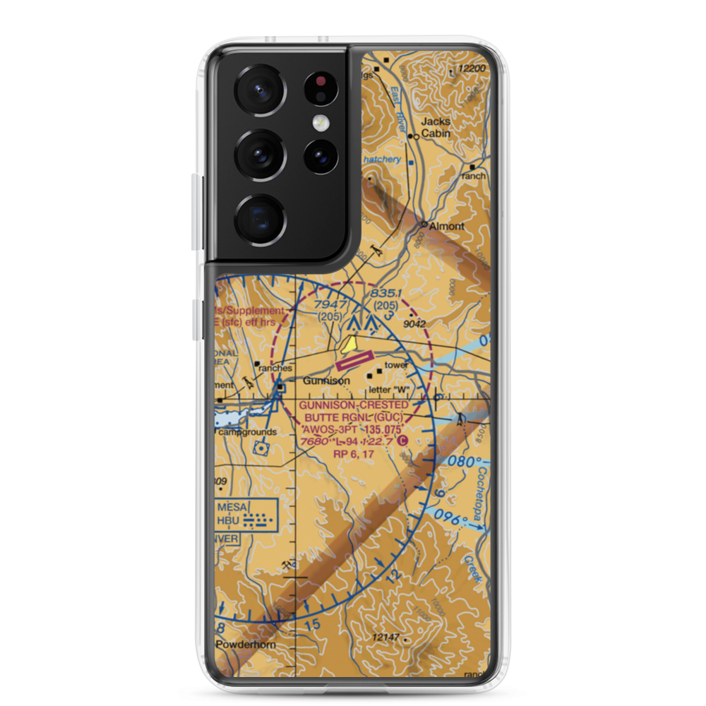 Gunnison Crested Butte Regional Airport (GUC) VFR Sectional Samsung Case Samsung Galaxy S21 Ultra model shown
