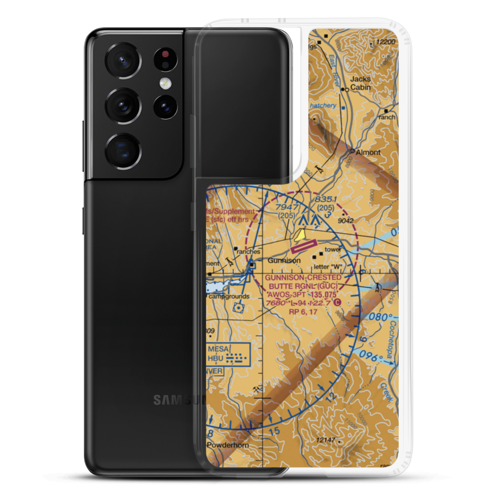 Gunnison Crested Butte Regional Airport (GUC) VFR Sectional Samsung Case Samsung Galaxy S21 Ultra model shown