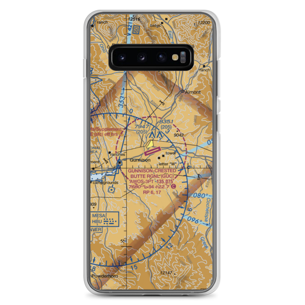 Gunnison Crested Butte Regional Airport (GUC) VFR Sectional Samsung Case Samsung Galaxy S10+ model shown