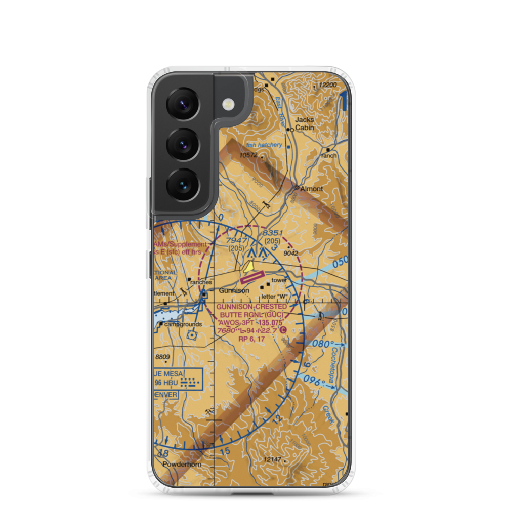 Gunnison Crested Butte Regional Airport (GUC) VFR Sectional Samsung Case Samsung Galaxy S22 model shown