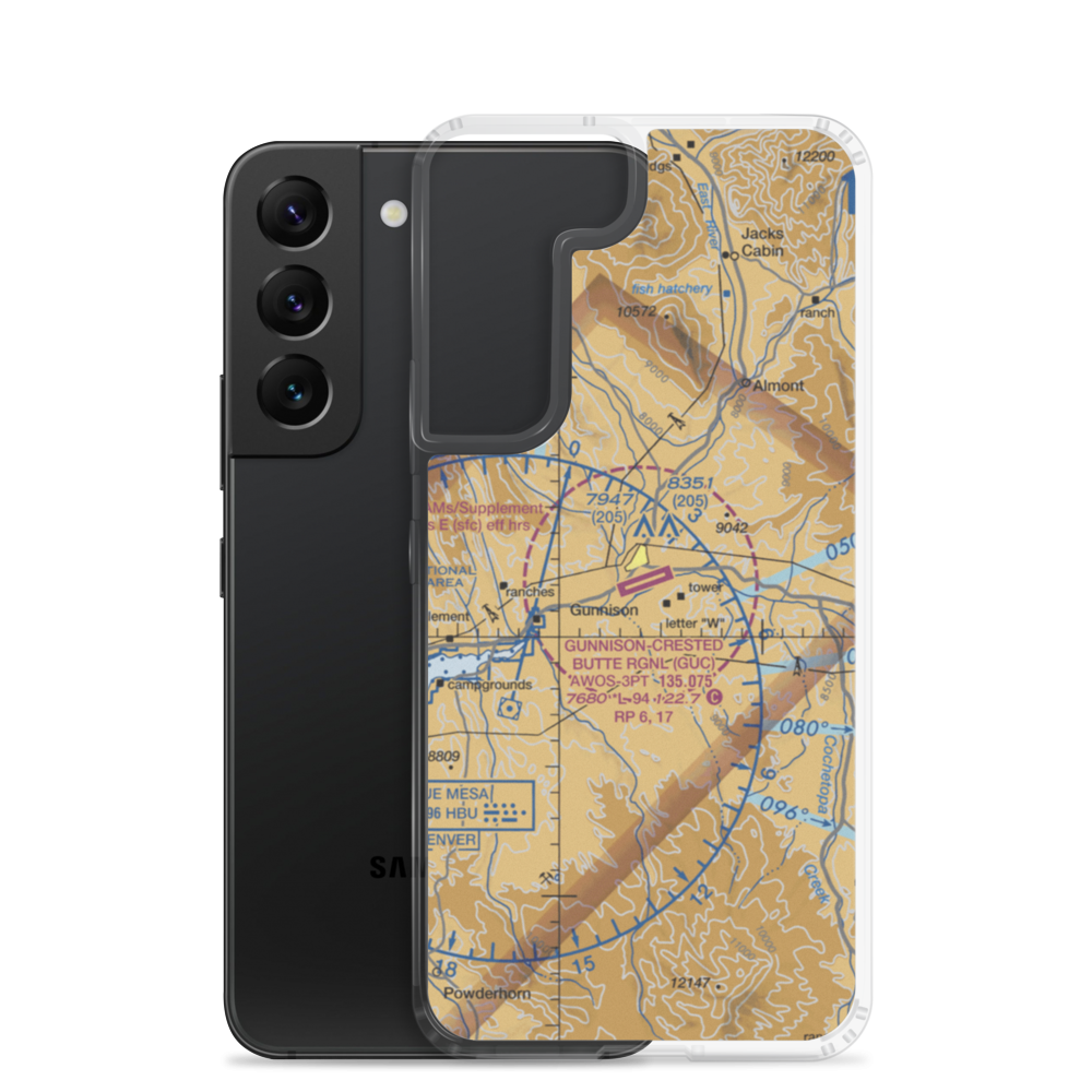Gunnison Crested Butte Regional Airport (GUC) VFR Sectional Samsung Case Samsung Galaxy S22 model shown