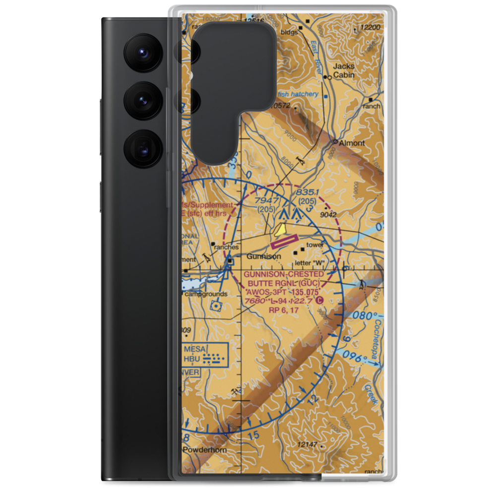 Gunnison Crested Butte Regional Airport (GUC) VFR Sectional Samsung Case Samsung Galaxy S22 Ultra model shown
