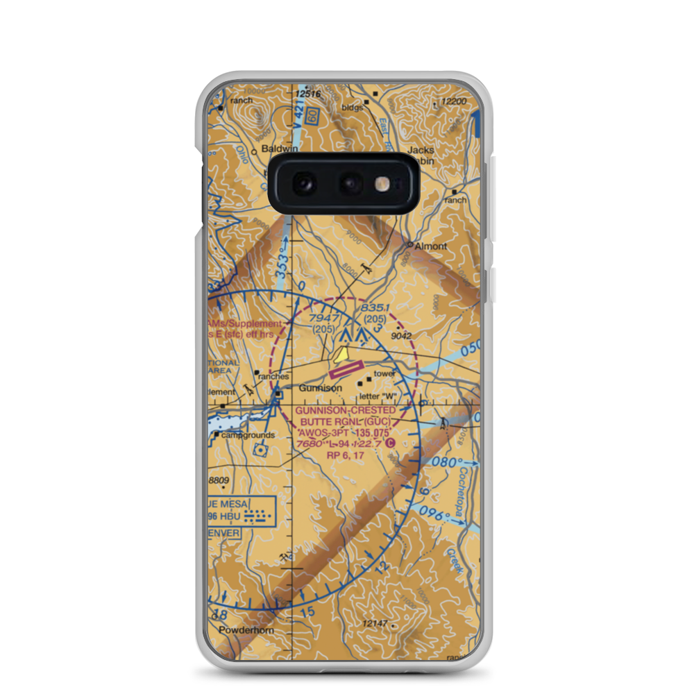 Gunnison Crested Butte Regional Airport (GUC) VFR Sectional Samsung Case Samsung Galaxy S10e model shown