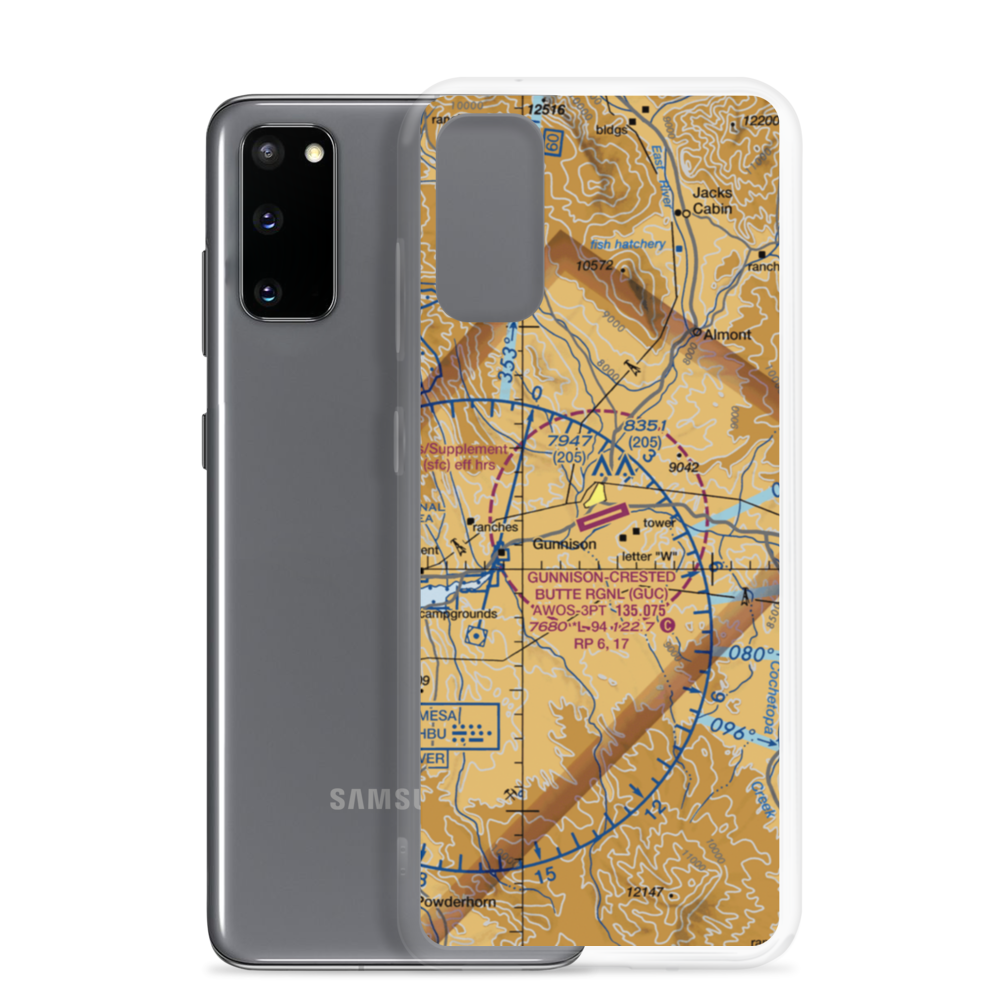 Gunnison Crested Butte Regional Airport (GUC) VFR Sectional Samsung Case Samsung Galaxy S20 model shown