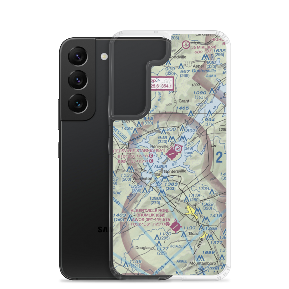 Guntersville Municipal Joe Starnes Field (8A1) VFR Sectional Samsung Case Samsung Galaxy S22 model shown