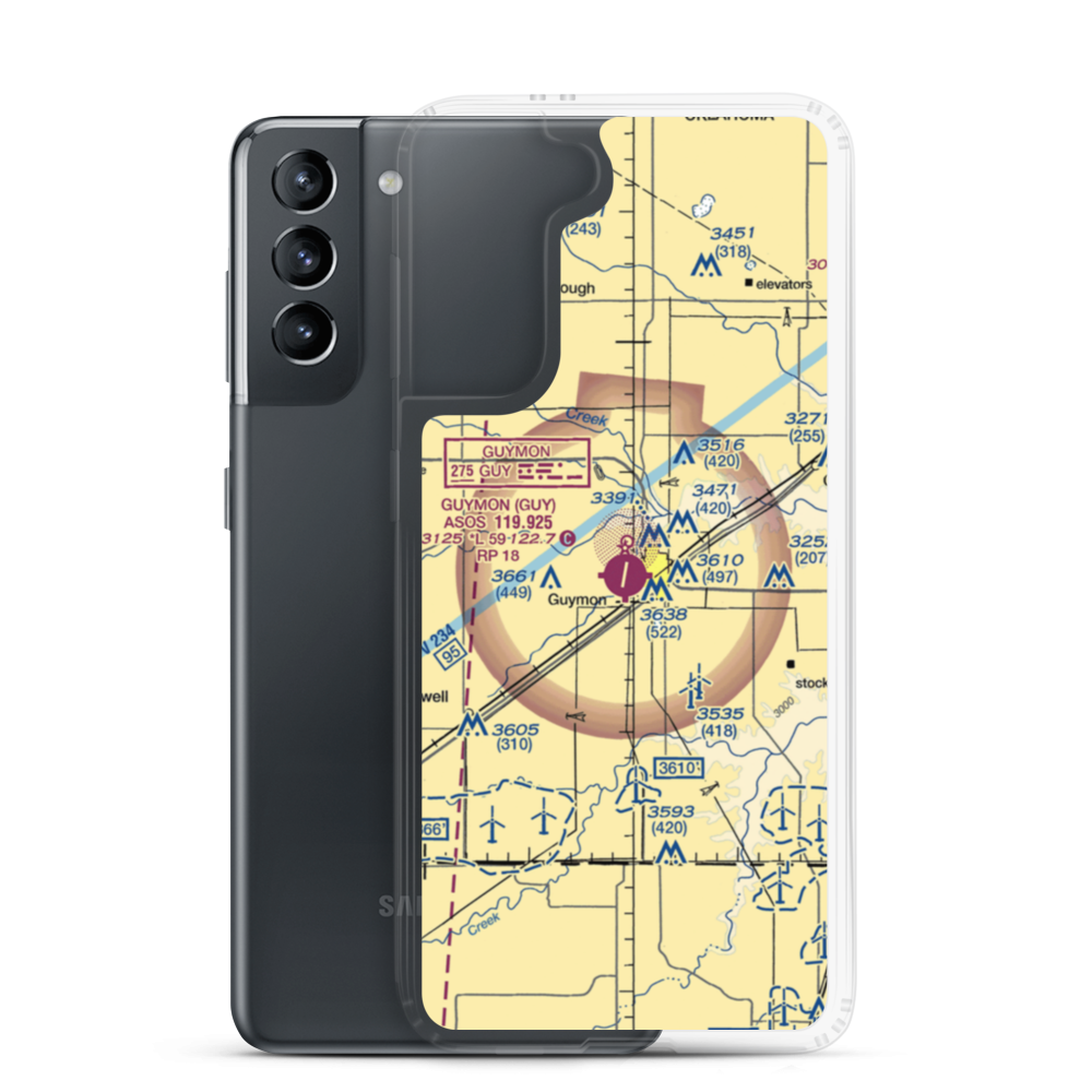 Guymon Municipal Airport (GUY) VFR Sectional Samsung Case Samsung Galaxy S21 model shown