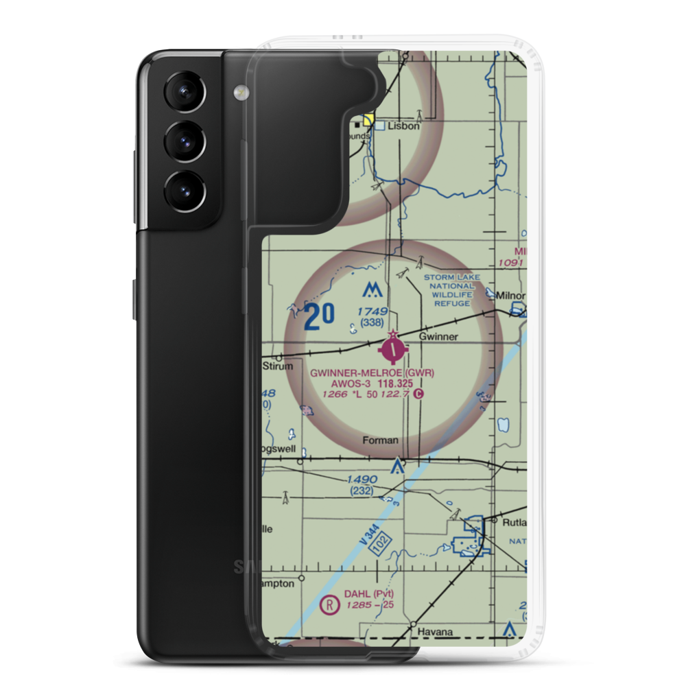Gwinner Roger Melroe Field (GWR) VFR Sectional Samsung Case Samsung Galaxy S21 Plus model shown