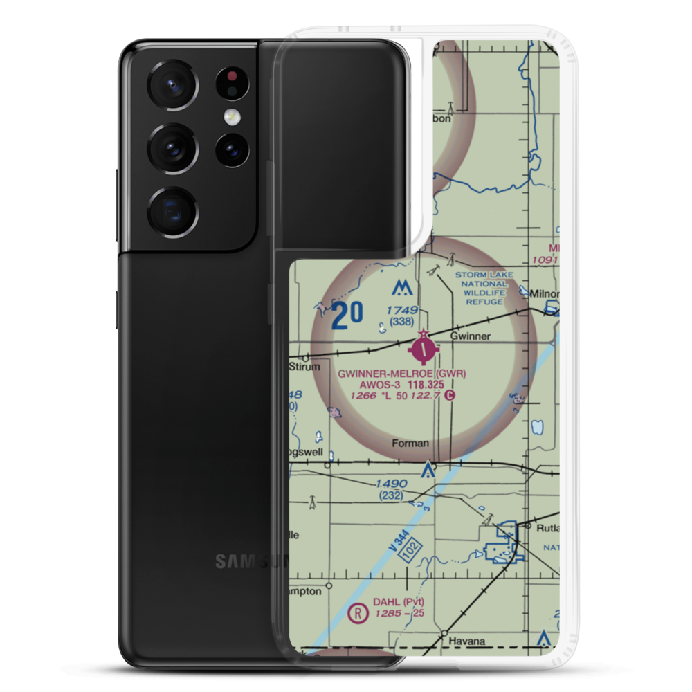Gwinner Roger Melroe Field (GWR) VFR Sectional Samsung Case Samsung Galaxy S21 Ultra model shown