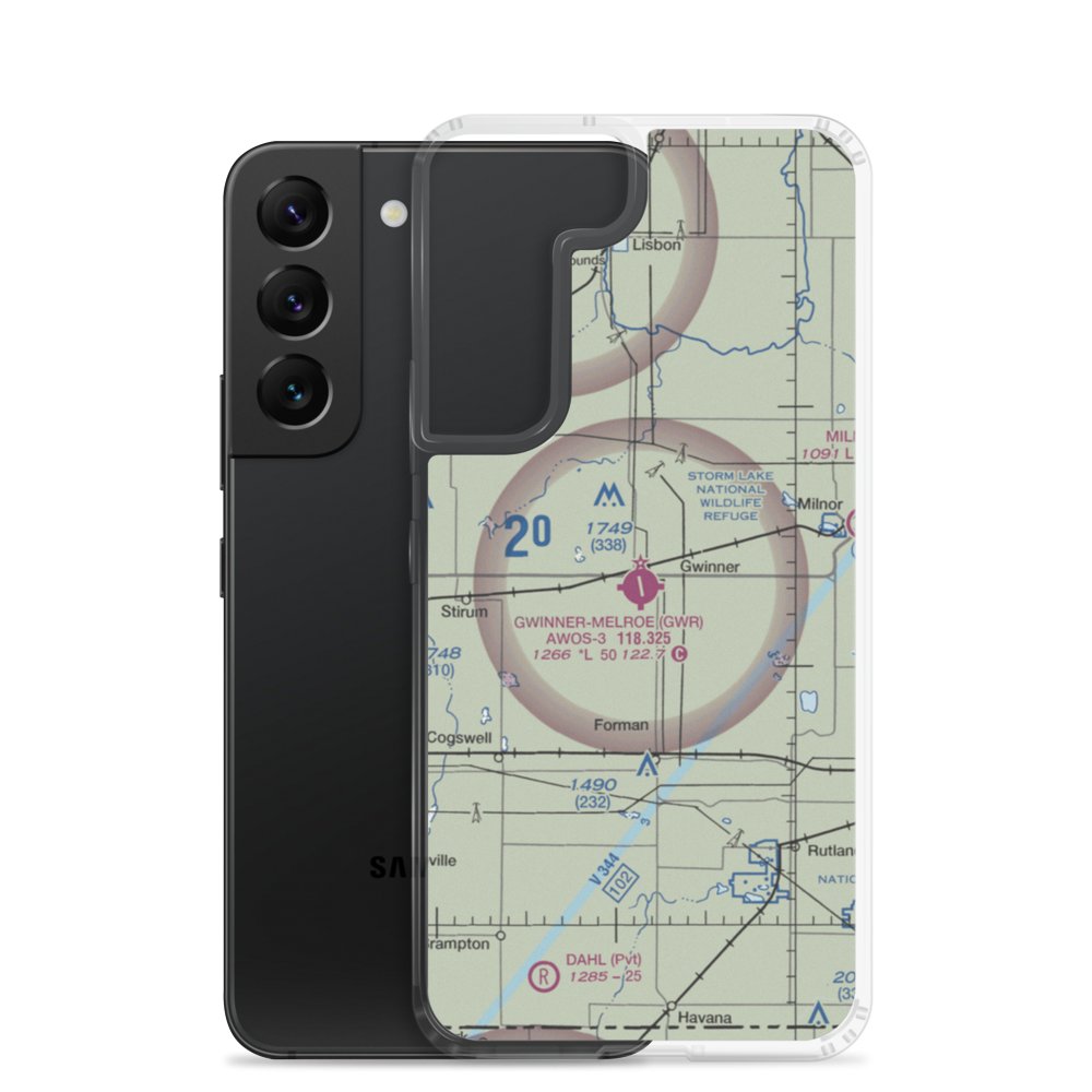 Gwinner Roger Melroe Field (GWR) VFR Sectional Samsung Case Samsung Galaxy S22 model shown