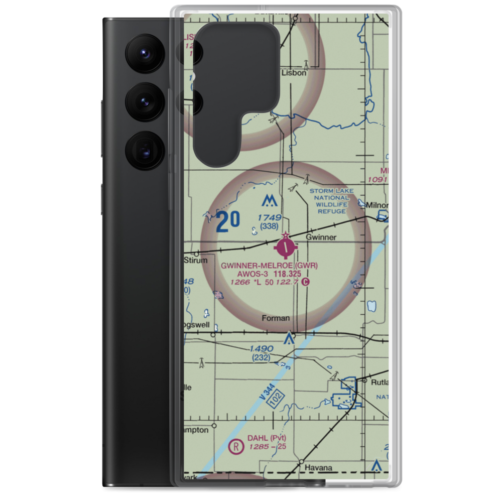 Gwinner Roger Melroe Field (GWR) VFR Sectional Samsung Case Samsung Galaxy S22 Ultra model shown