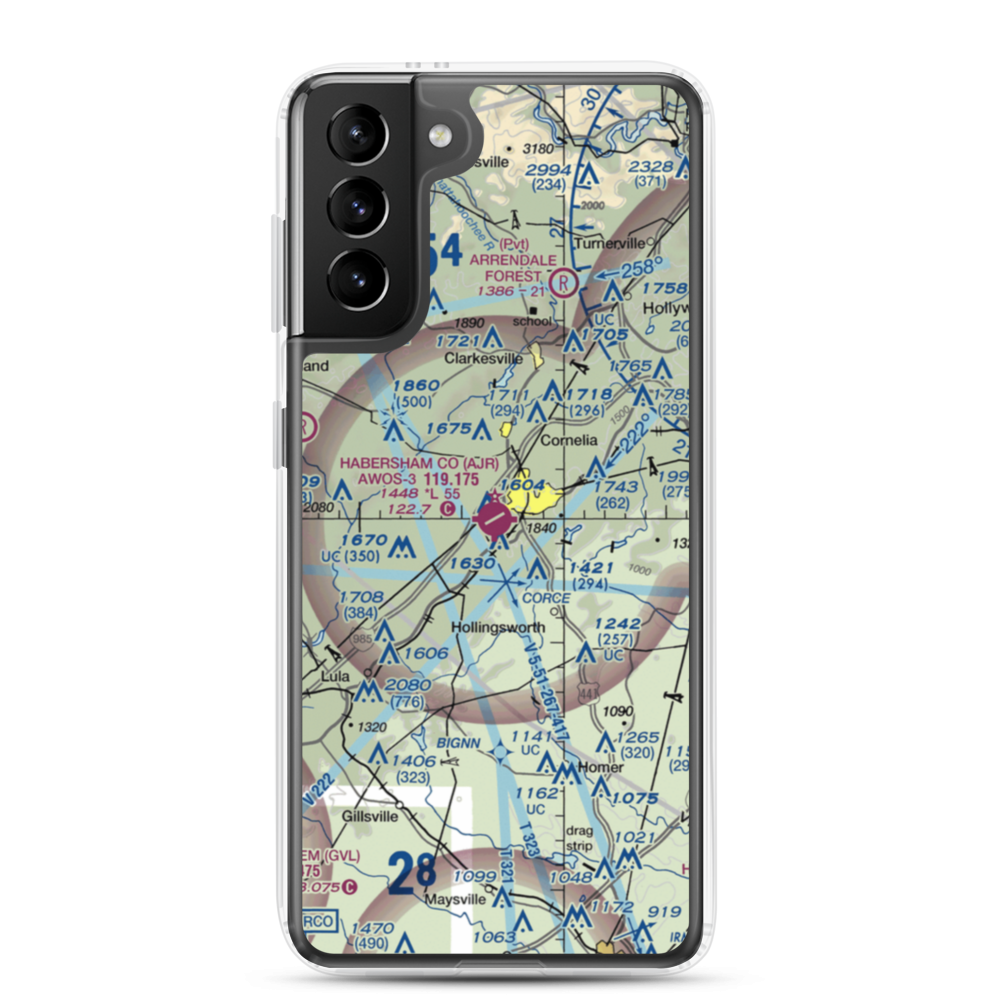 Habersham County Airport (AJR) VFR Sectional Samsung Case Samsung Galaxy S21 Plus model shown