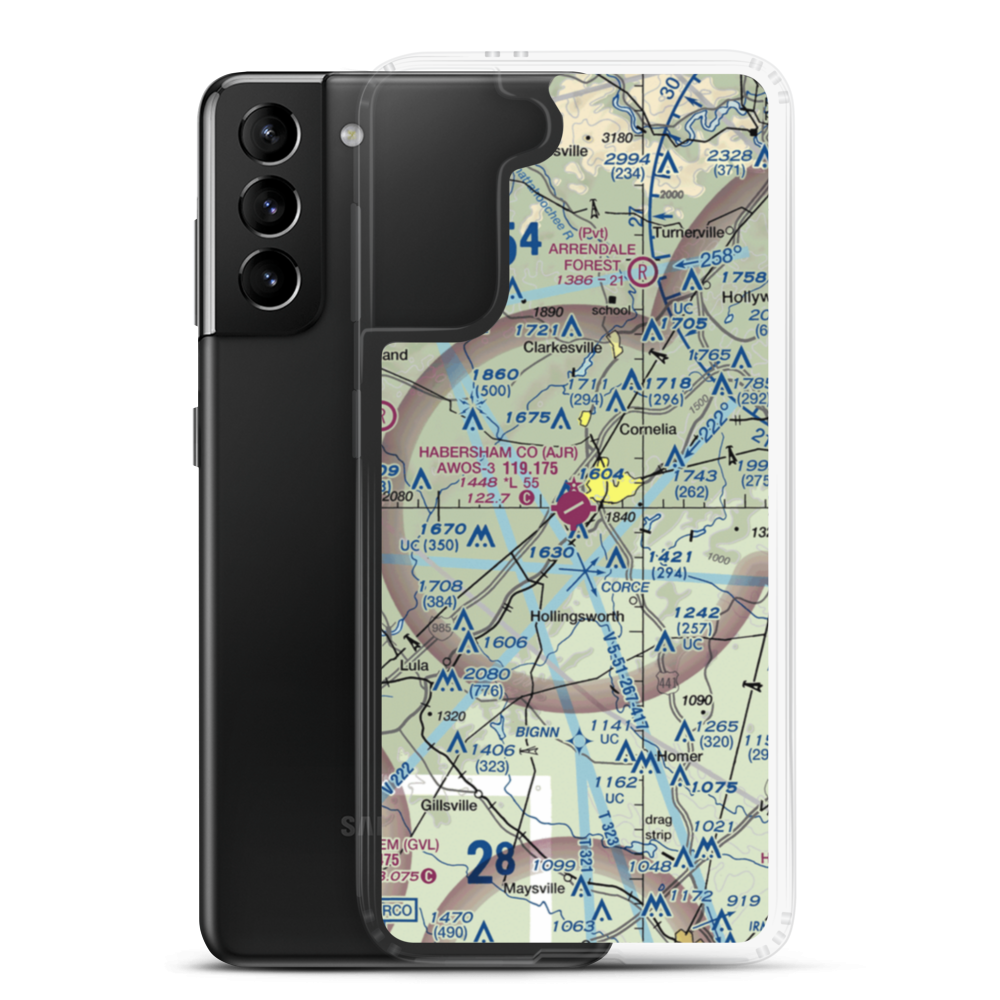 Habersham County Airport (AJR) VFR Sectional Samsung Case Samsung Galaxy S21 Plus model shown