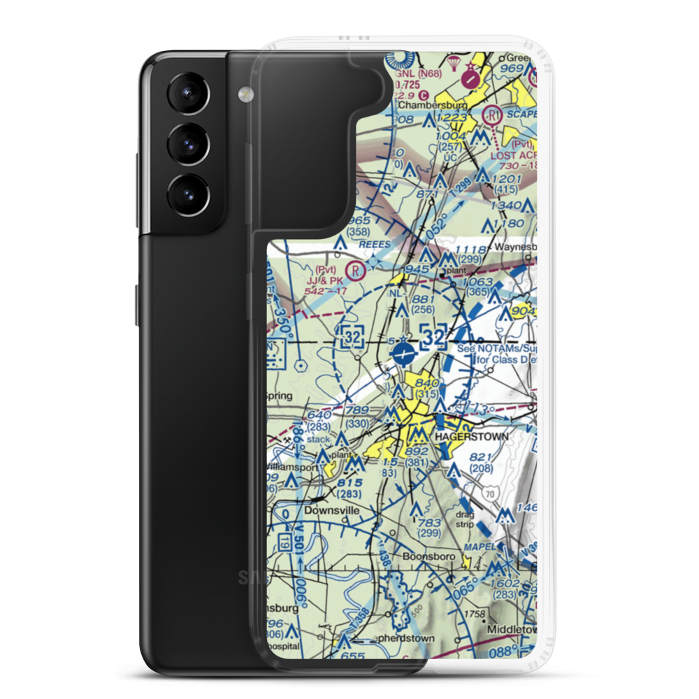 Hagerstown Regional Richard A Henson Field (HGR) VFR Sectional Samsung Case Samsung Galaxy S21 Plus model shown