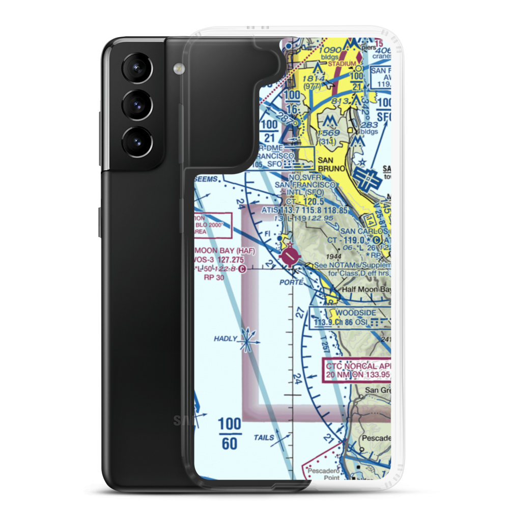 Half Moon Bay Airport (HAF) VFR Sectional Samsung Case Samsung Galaxy S21 Plus model shown