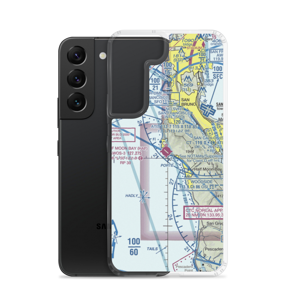 Half Moon Bay Airport (HAF) VFR Sectional Samsung Case Samsung Galaxy S22 model shown