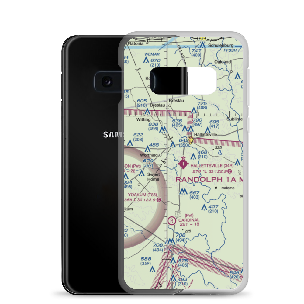 Hallettsville Municipal Airport (34R) VFR Sectional Samsung Case Samsung Galaxy S10e model shown
