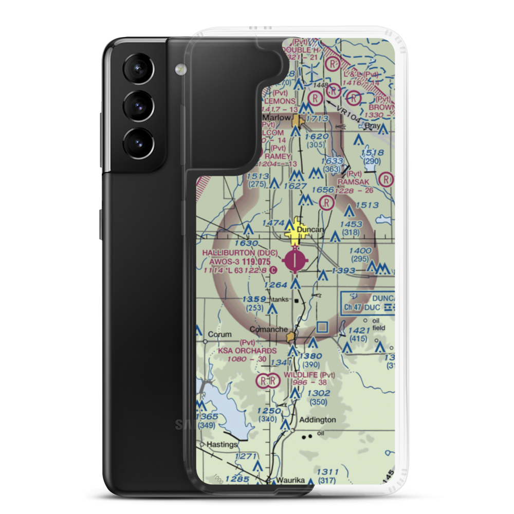 Halliburton Field (DUC) VFR Sectional Samsung Case Samsung Galaxy S21 Plus model shown