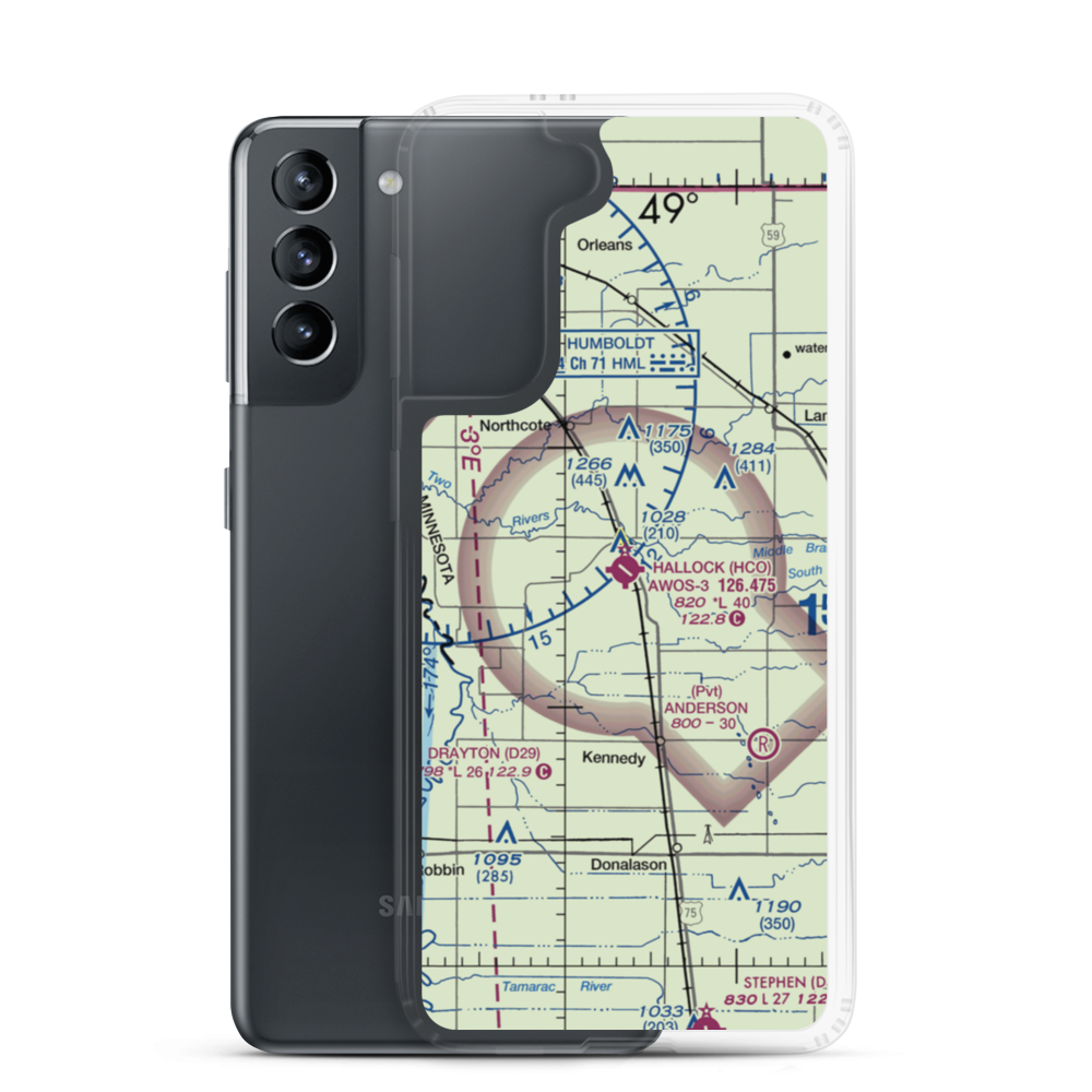 Hallock Municipal Airport (HCO) VFR Sectional Samsung Case Samsung Galaxy S21 model shown