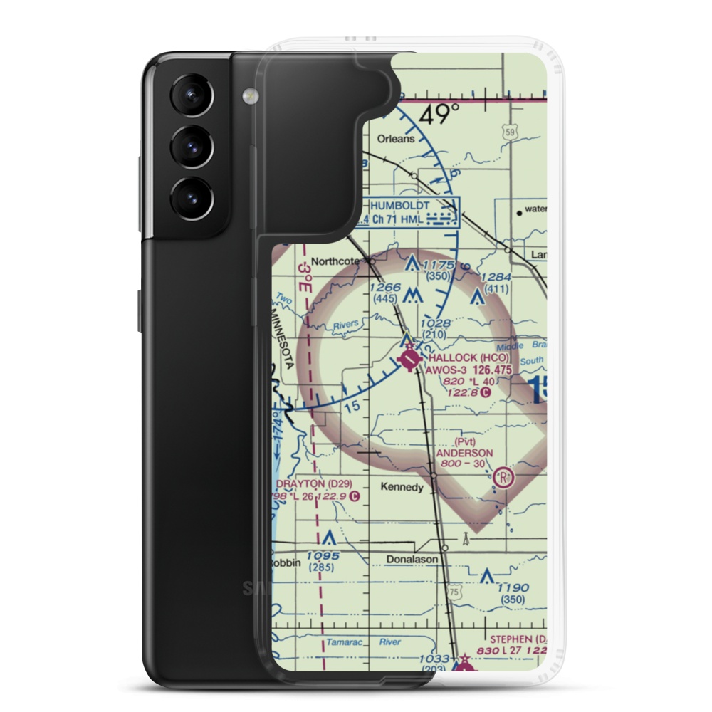 Hallock Municipal Airport (HCO) VFR Sectional Samsung Case Samsung Galaxy S21 Plus model shown