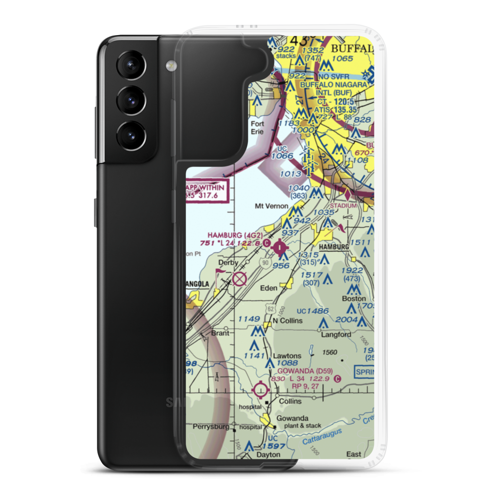 Hamburg Inc Airport (4G2) VFR Sectional Samsung Case Samsung Galaxy S21 Plus model shown