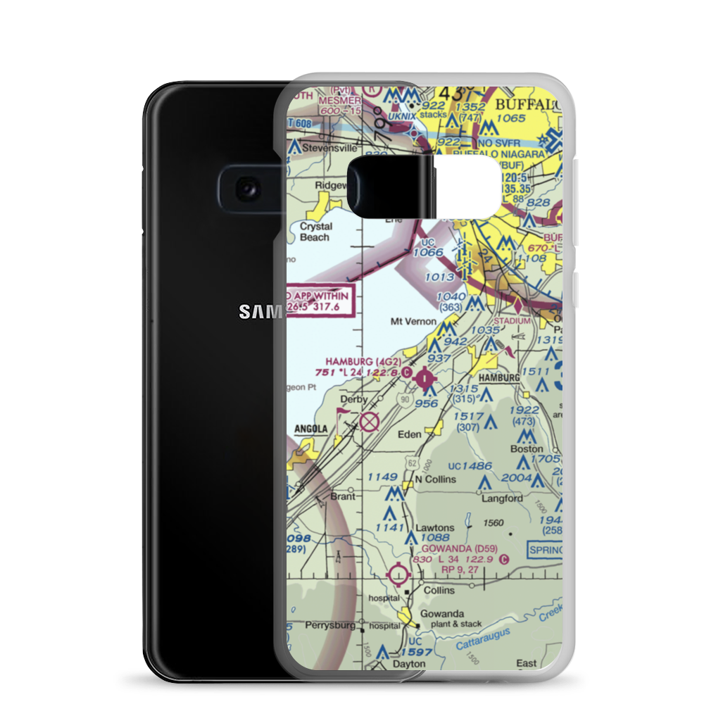 Hamburg Inc Airport (4G2) VFR Sectional Samsung Case Samsung Galaxy S10e model shown