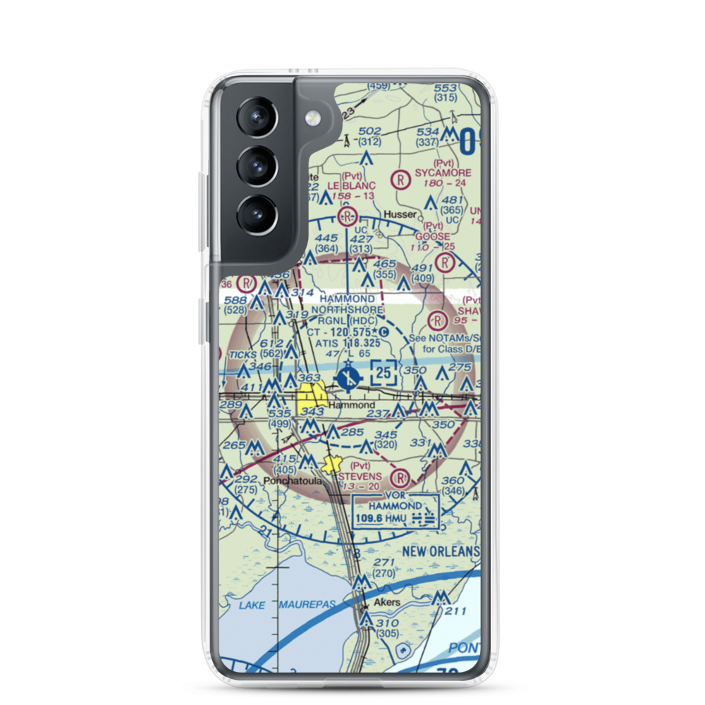 Hammond Northshore Regional Airport (HDC) VFR Sectional Samsung Case Samsung Galaxy S21 model shown