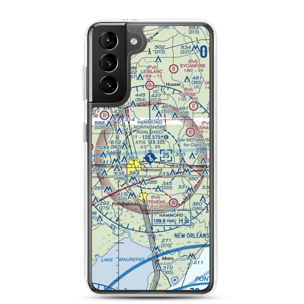 Hammond Northshore Regional Airport (HDC) VFR Sectional Samsung Case Samsung Galaxy S21 Plus model shown