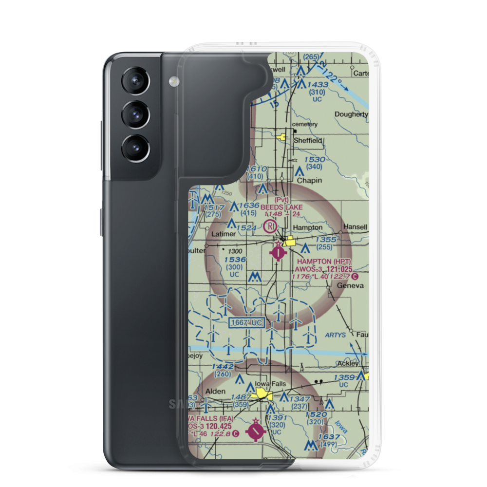 Hampton Municipal Airport (HPT) VFR Sectional Samsung Case Samsung Galaxy S21 model shown