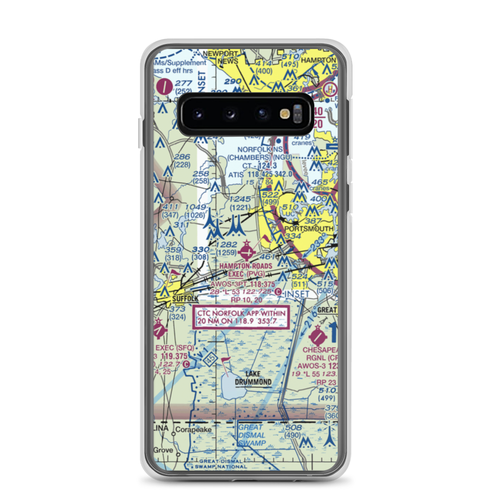 Hampton Roads Executive Airport (PVG) VFR Sectional Samsung Case Samsung Galaxy S10 model shown