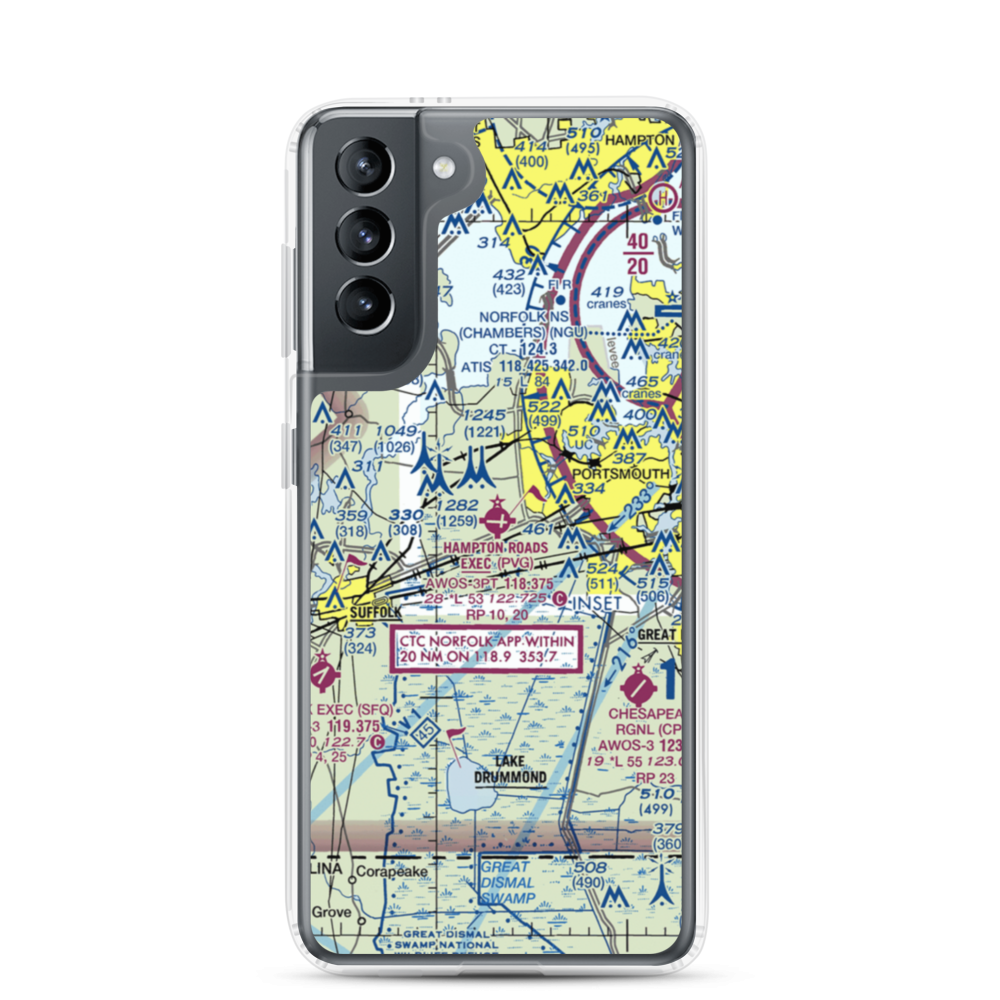 Hampton Roads Executive Airport (PVG) VFR Sectional Samsung Case Samsung Galaxy S21 model shown