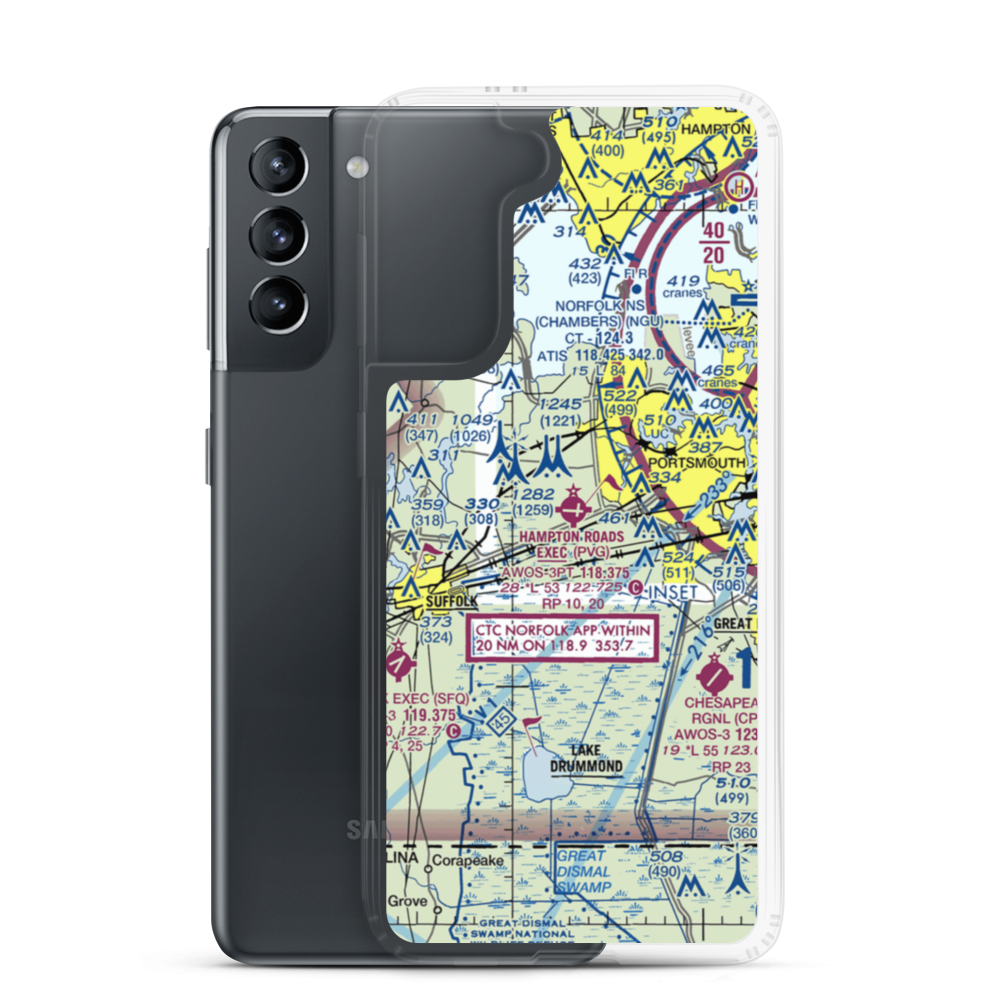 Hampton Roads Executive Airport (PVG) VFR Sectional Samsung Case Samsung Galaxy S21 model shown