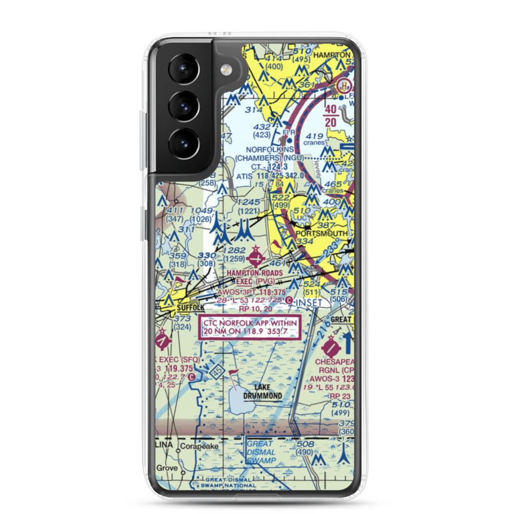 Hampton Roads Executive Airport (PVG) VFR Sectional Samsung Case Samsung Galaxy S21 Plus model shown