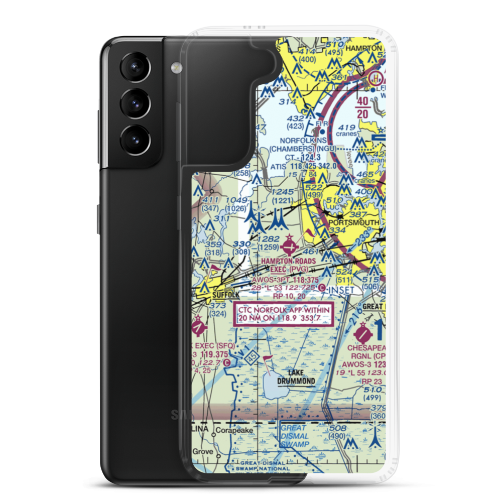 Hampton Roads Executive Airport (PVG) VFR Sectional Samsung Case Samsung Galaxy S21 Plus model shown