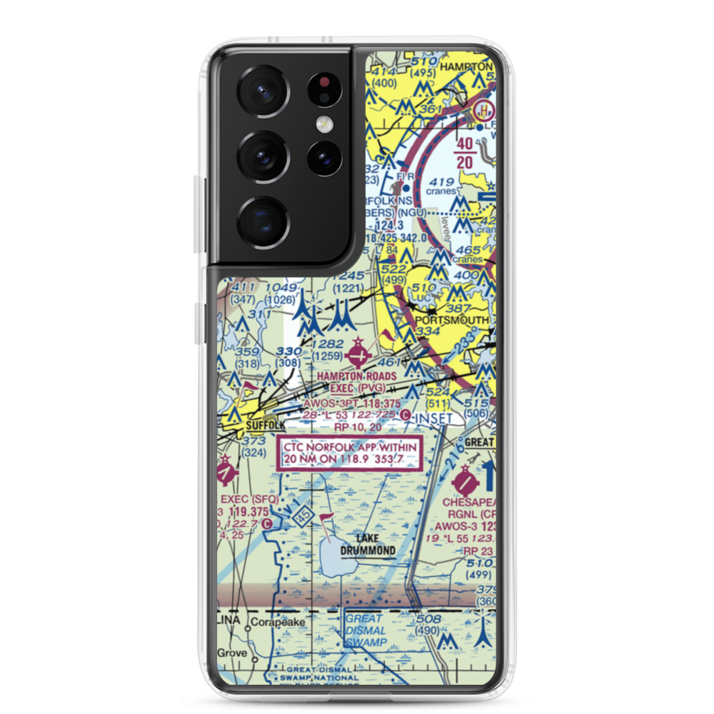 Hampton Roads Executive Airport (PVG) VFR Sectional Samsung Case Samsung Galaxy S21 Ultra model shown