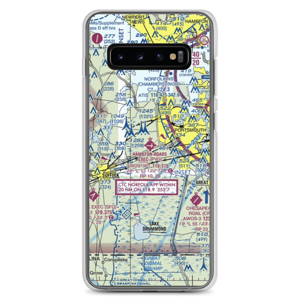 Hampton Roads Executive Airport (PVG) VFR Sectional Samsung Case Samsung Galaxy S10+ model shown
