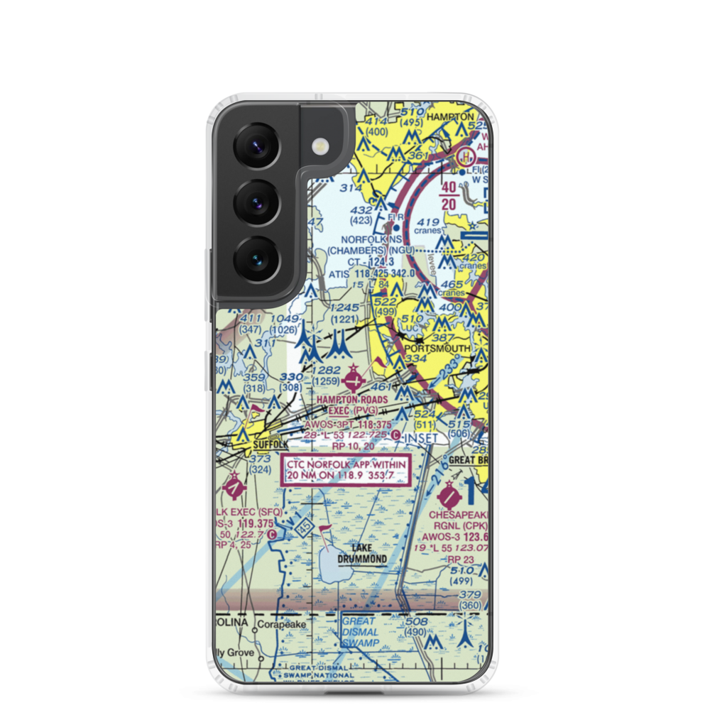 Hampton Roads Executive Airport (PVG) VFR Sectional Samsung Case Samsung Galaxy S22 model shown