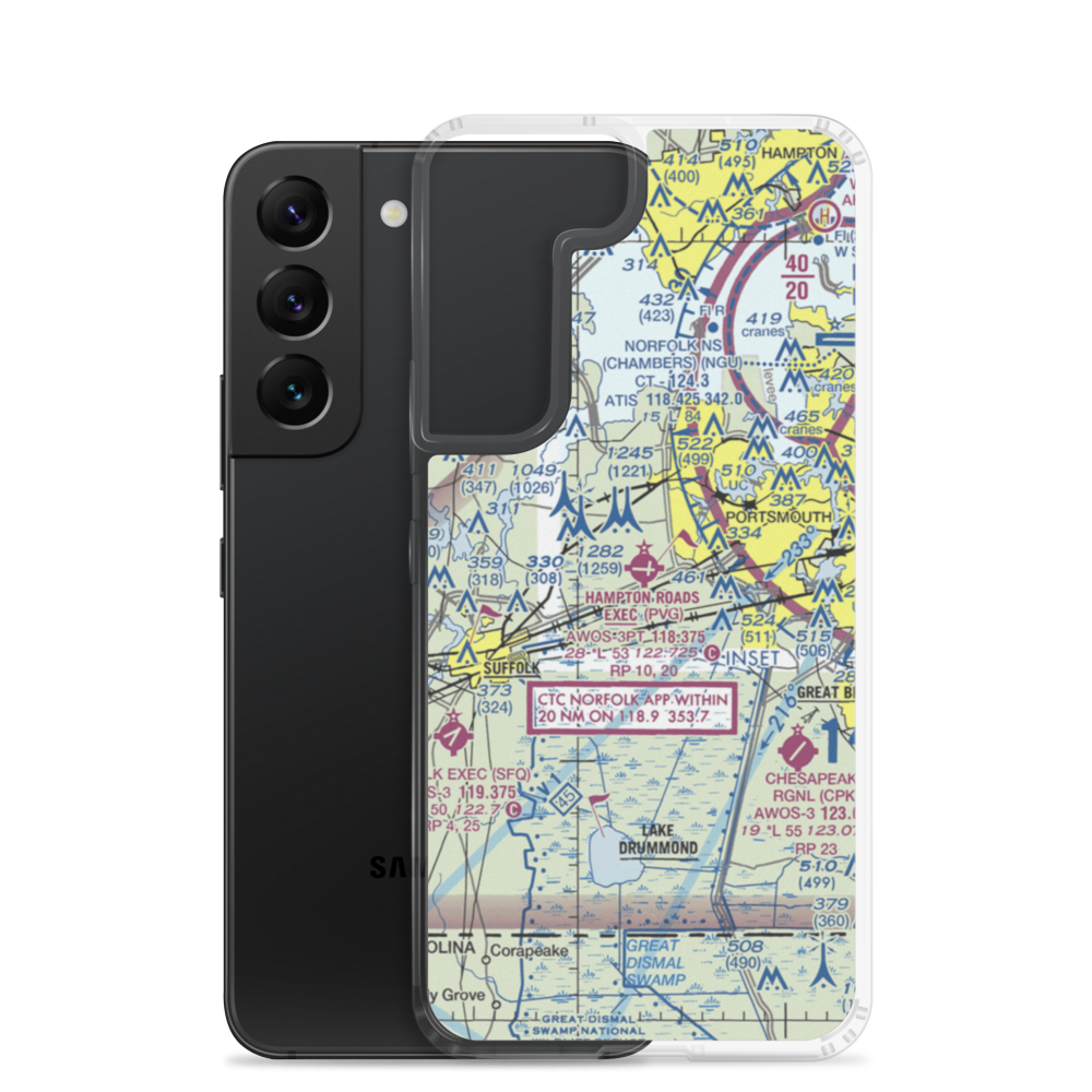 Hampton Roads Executive Airport (PVG) VFR Sectional Samsung Case Samsung Galaxy S22 model shown