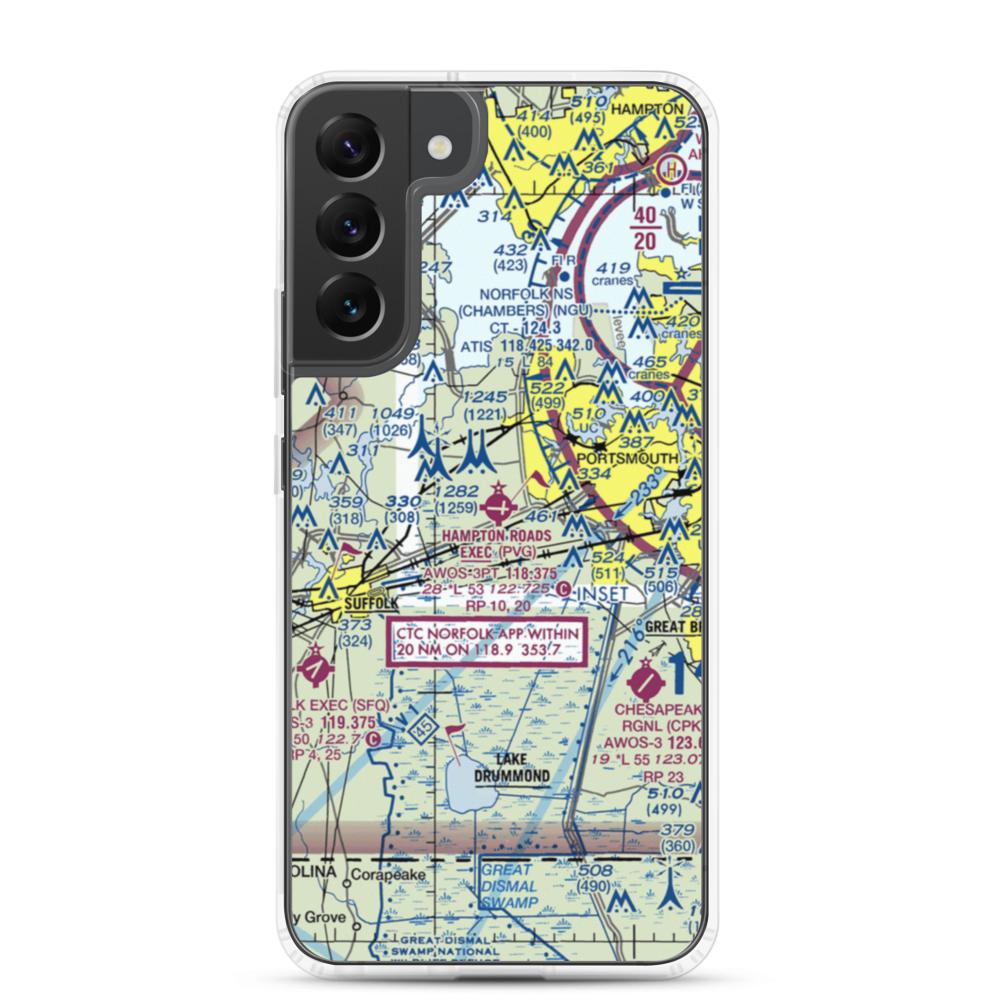 Hampton Roads Executive Airport (PVG) VFR Sectional Samsung Case Samsung Galaxy S22 Plus model shown