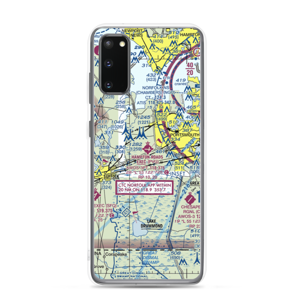 Hampton Roads Executive Airport (PVG) VFR Sectional Samsung Case Samsung Galaxy S20 model shown