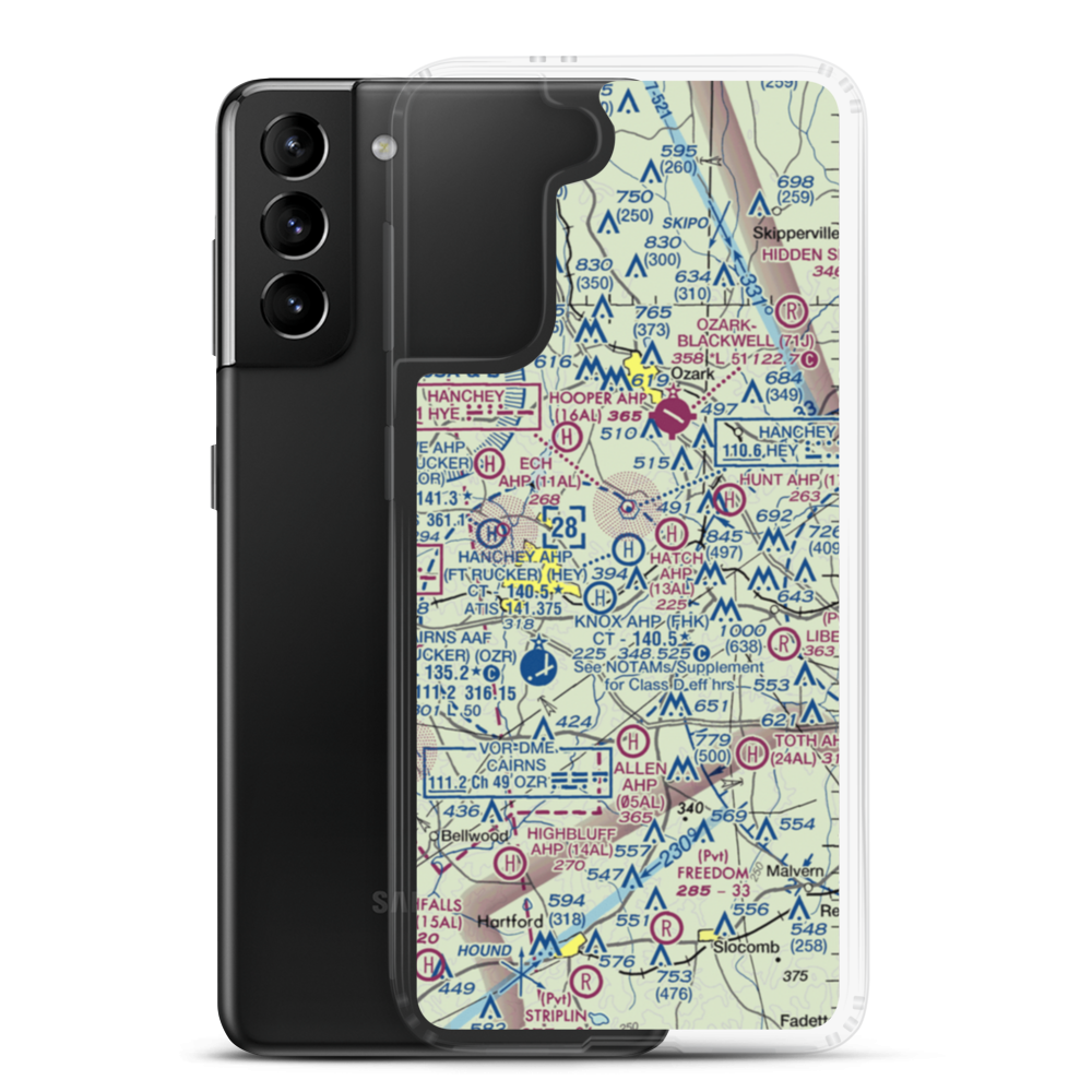 Hanchey Army (Fort Rucker) Heliport (HEY) VFR Sectional Samsung Case Samsung Galaxy S21 Plus model shown
