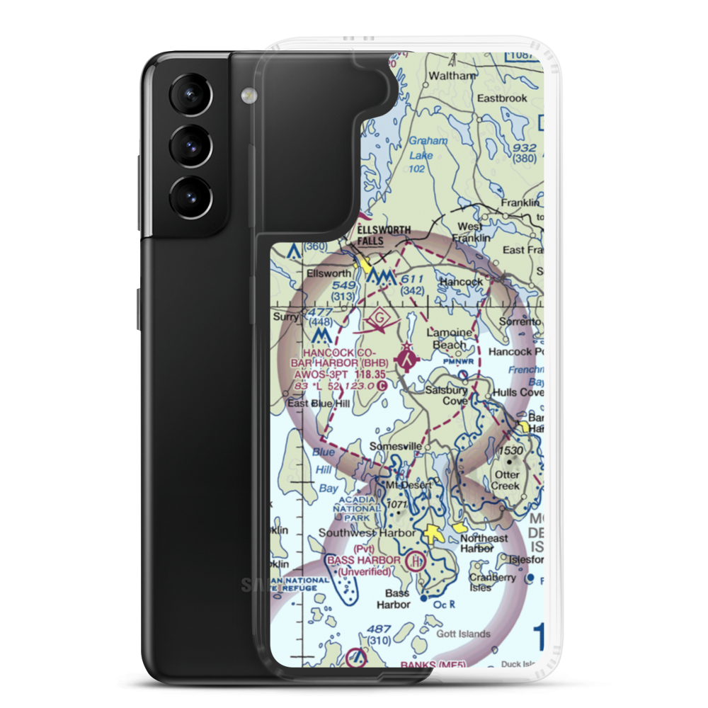 Hancock County-Bar Harbor Airport (BHB) VFR Sectional Samsung Case Samsung Galaxy S21 Plus model shown